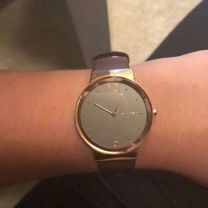 Rose gold and leather Skagen watch